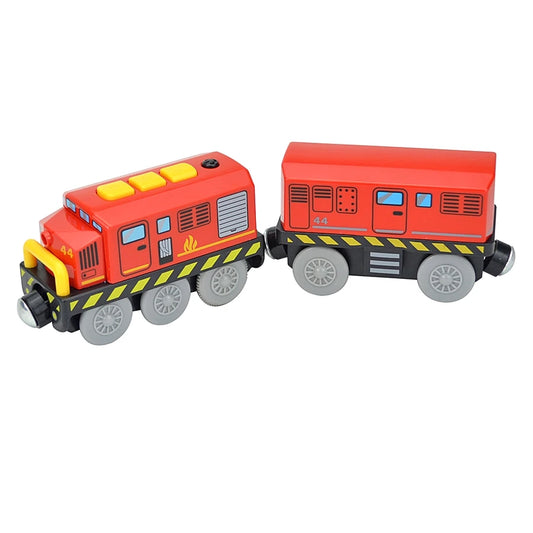 Kid Magnetic Electric Train Car Locomotive Wooden Track Slot Diecast Railway With Two Carriages Wood Toy Gift - Shoppiline