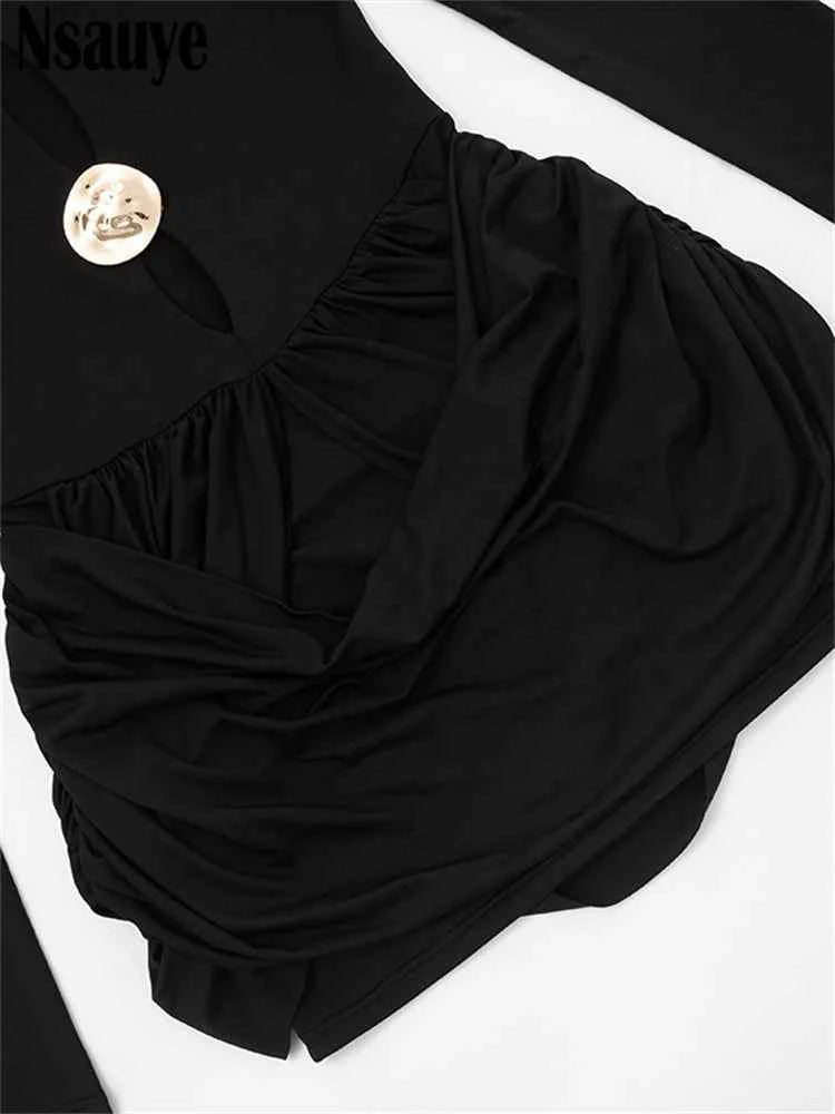 Nsauye Autumn Winter Women 2025 Sexy Night Club Mini Wrap Hollow Out Party Dress Fashion Elegant Evening Short Dress Long Sleeve