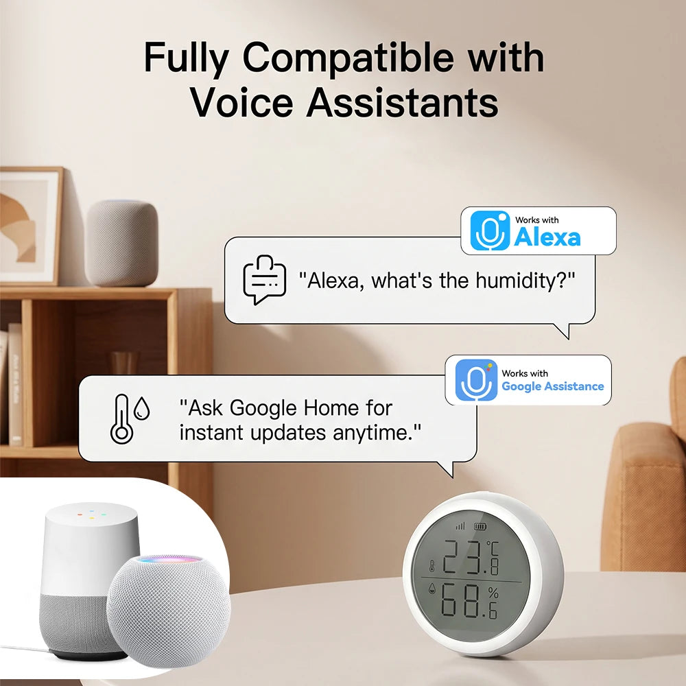 Wireless Temperature Humidity Sensor Indoor Compatible with Tuya Smart Life App ZigBee Alexa/Google Home for Baby Room Cellar