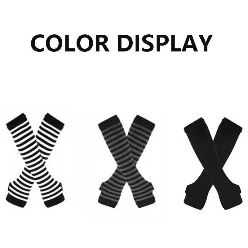 Striped Fingerless Gloves Arm Warmers Cotton Elbow Protection Warm Bracelet Gloves for Cold Weather Daily Casual Outdoor Wear