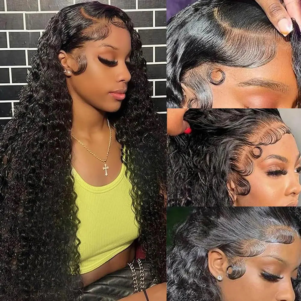 13x4 13x6 HD Transparent Lace Frontal Wig 250 Density Water Deep Wave Curly Wig Daily Wear