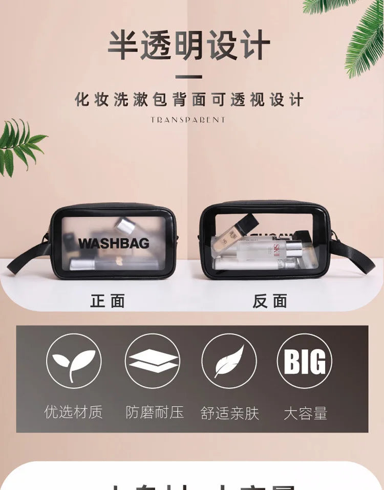 HOMEFISH Single Layer Transparent PVC Waterproof Cosmetic Bag, Portable Large Capacity Dustproof Travel Makeup Handbag