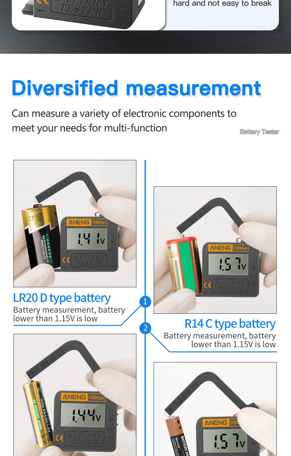 Universal Lithium Battery Tester ANENG 168Max Capacity Test Checkered Load Analyzer Check AAA AA Button Cell Home Essential Tool