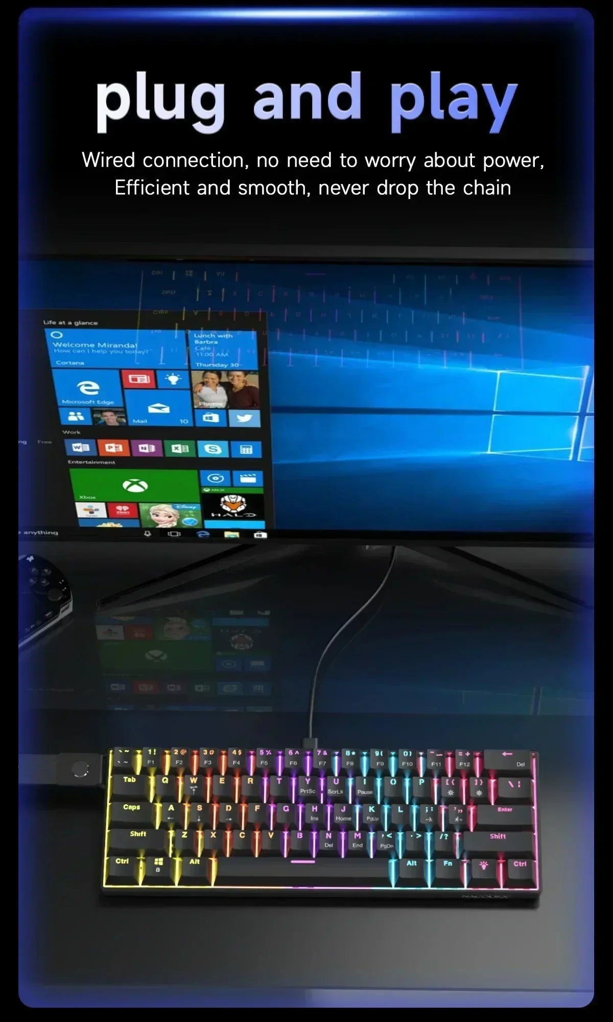 AJAZZ NK61 Wired Mechanical Keyboard 61 Keys 60% Compact  Hot Swappable Red Switch RGB Backlit Portable for Gaming Laptop Gamer