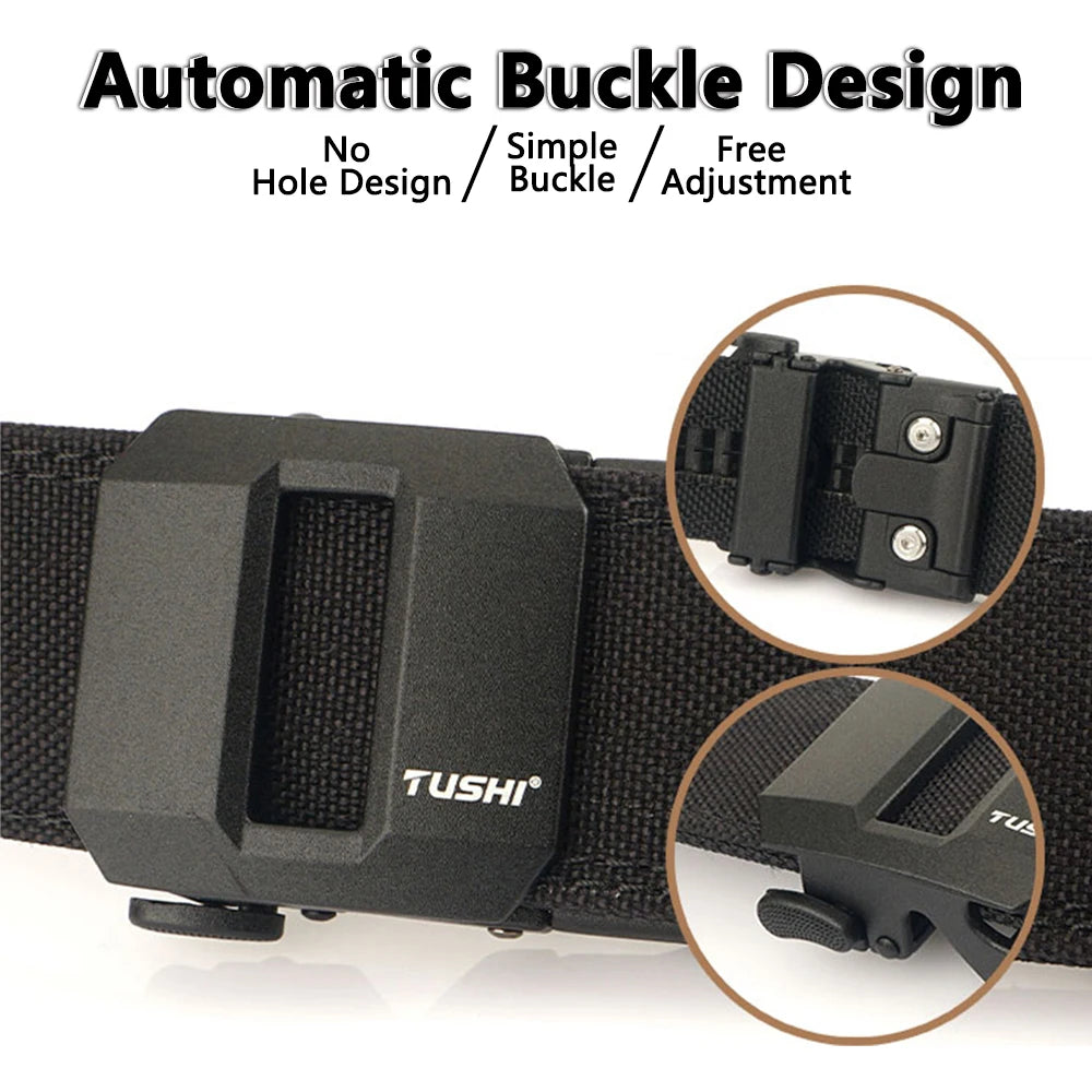 TUSHI Belt Hard Tactical Belt for Men Metal Automatic Buckle IPSC Gun Belt 1100D Nylon Military Belt Outdoor Sports Girdle Male