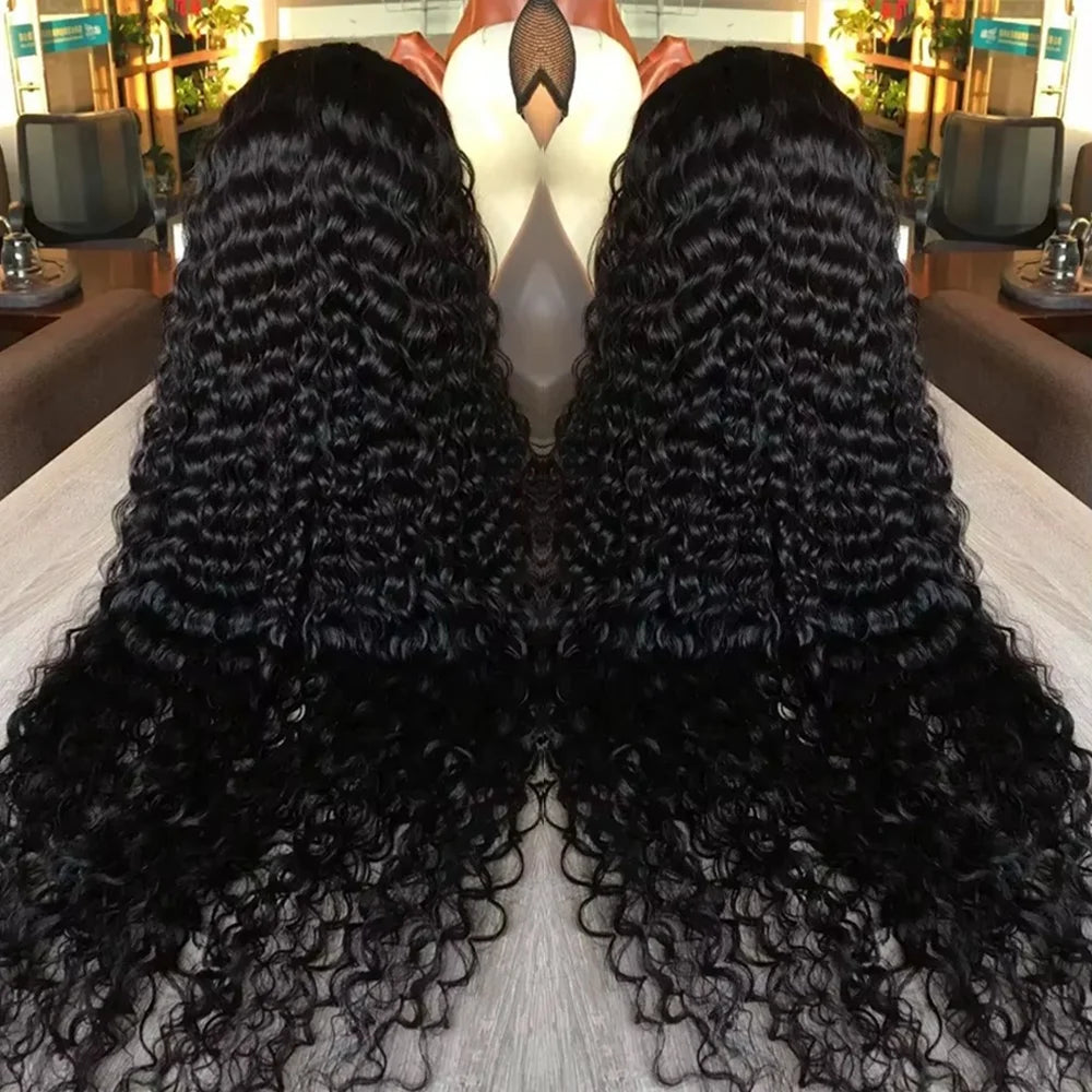 13x6 Glueless 250 Dichte Brasilianische Deep Wave Gelockte HD Lace Frontal Echthaarperücke für Frauen Vorgezupft Beste Haar Wasser Perücke
