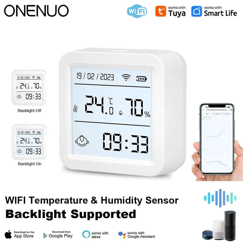 ONENUO Tuya WIFI Temperature Humidity Sensor Hygrometer Thermometer Smart Home APP Remote Moniter Support Alexa Assistant
