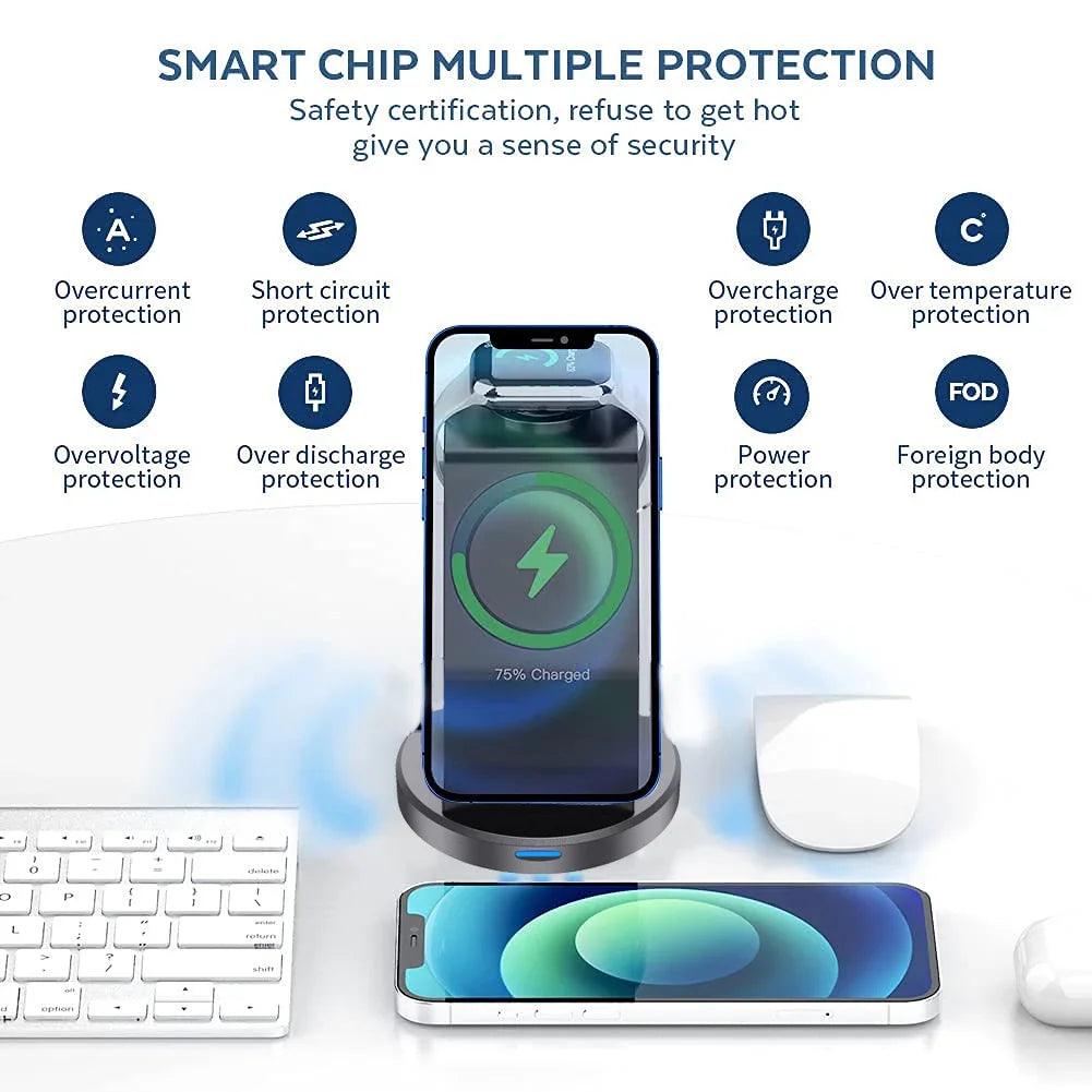 3 In 1 Magnetic Wireless Charger Stand For iPhone 15 14 13 12 Pro Max iWatch AirPods Station Dock MagSafe Fast Charging Station - Shoppiline