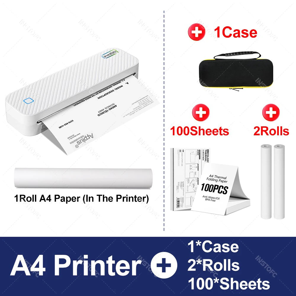 Portable A4 Thermal Printer Bluetooth Photos PDF Document Printing Machine Folded Rolls Paper For Office Work Home School Travel - Shoppiline