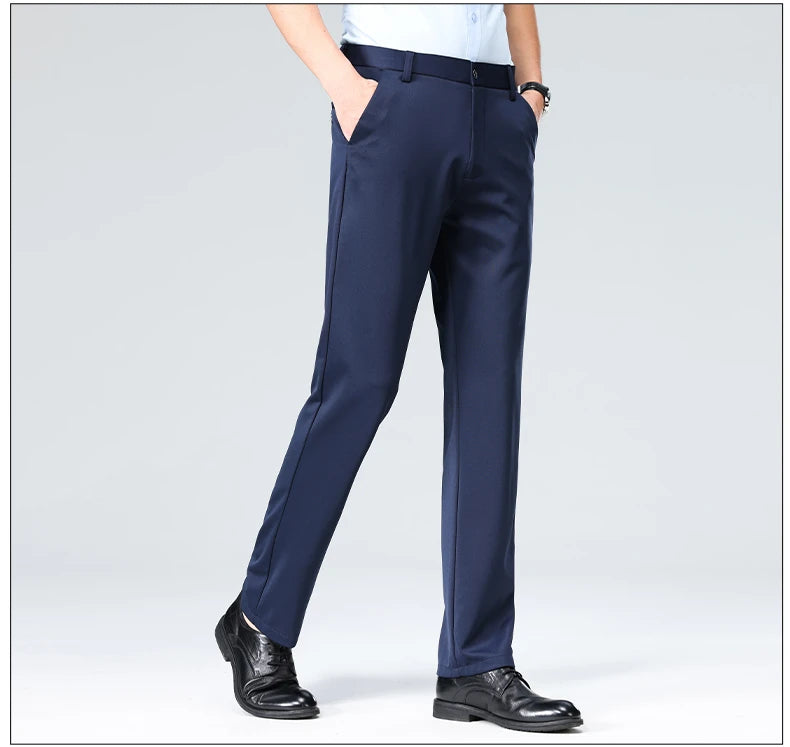 Mens Summer Stretch Straight Leg Business Dress Pants Breathable High Drape Trousers for Business Events