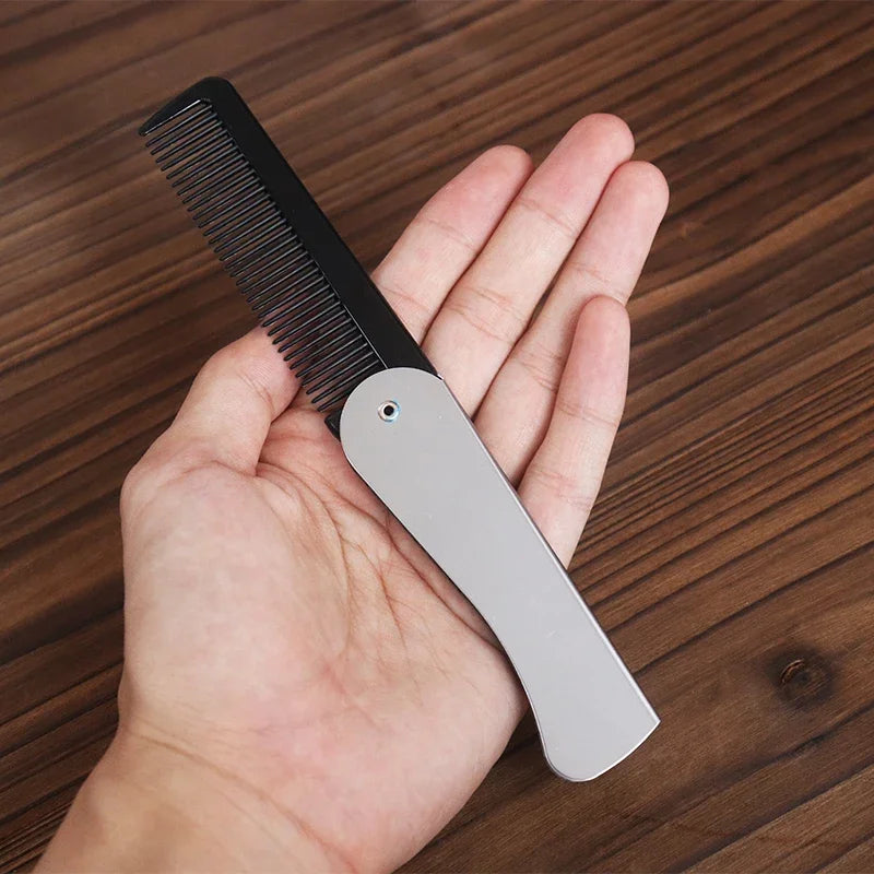1pc Foldable Anti Static Pocket Steel Comb Men's Oil Head Portable Beard Comb Foldable Styling Tool Special for Real Hair Wigs
