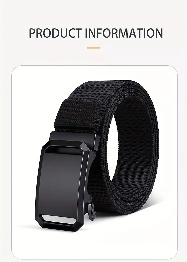 Quick Release Belt Automatic Buckle, Tactical Military Canvas Webbing for Men, Durable Outdoor Workwear Training Pants