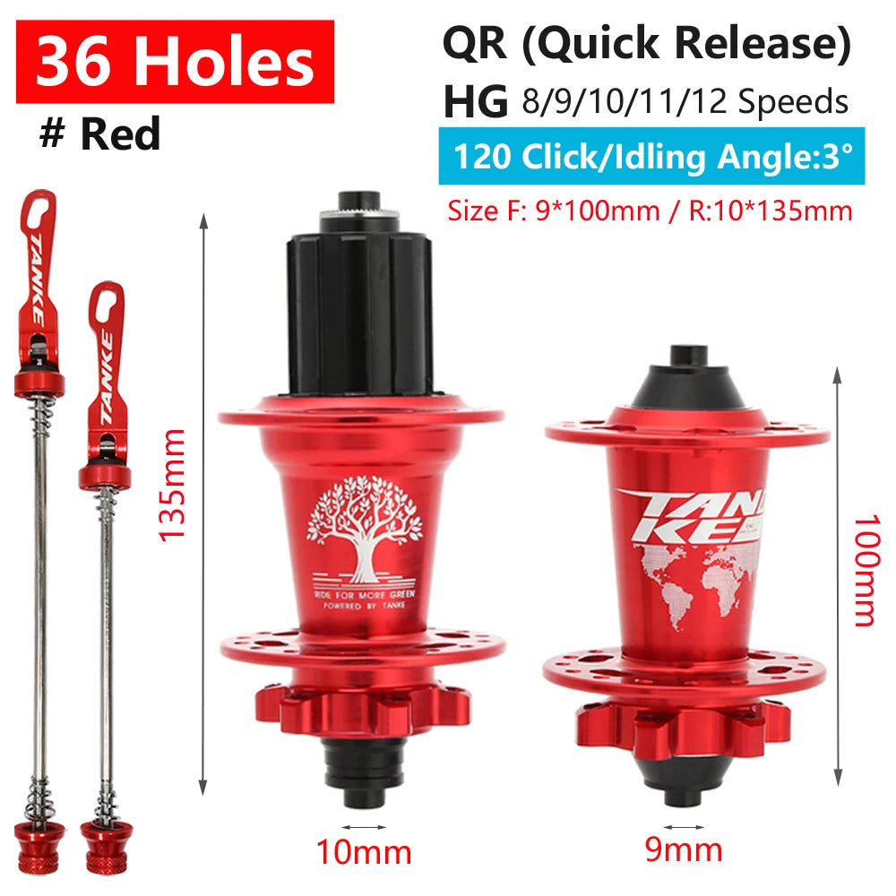 TANKE 120 Click Hub 6 Bearing MTB Mountain Bike Front Rear Thru HG 28 32 36 Holes Disc Brake Bicycle Hubs 8 9 10 11 12 Speed