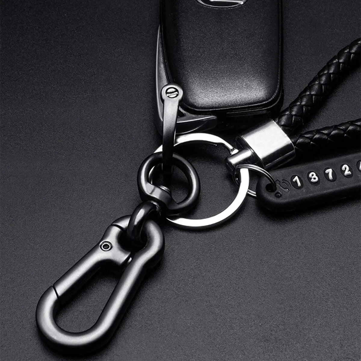 Ingemark Trendy DIY Mobile Phone Number Plate Pendant Keychain Men Punk Woven Leather Rope Anti-lost Car Key Chain Accessories