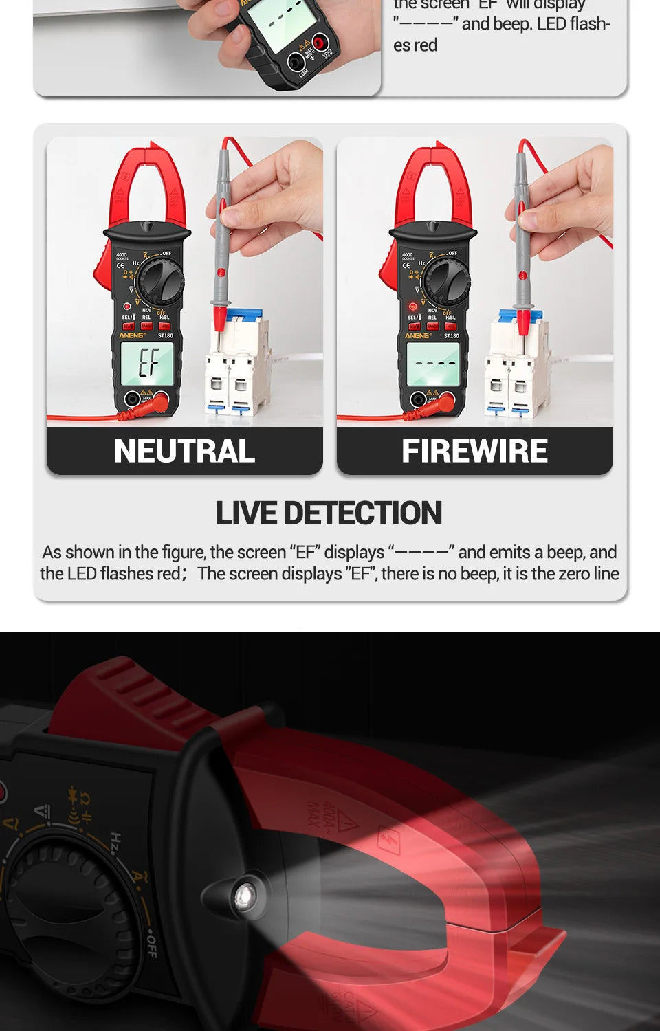 ANENG ST180 AC Current Clamp Meter  Digital 4000 Counts Multimeter Ammeter Voltage Tester Car Amp Hz Capacitance NCV Ohm Tool - Shoppiline