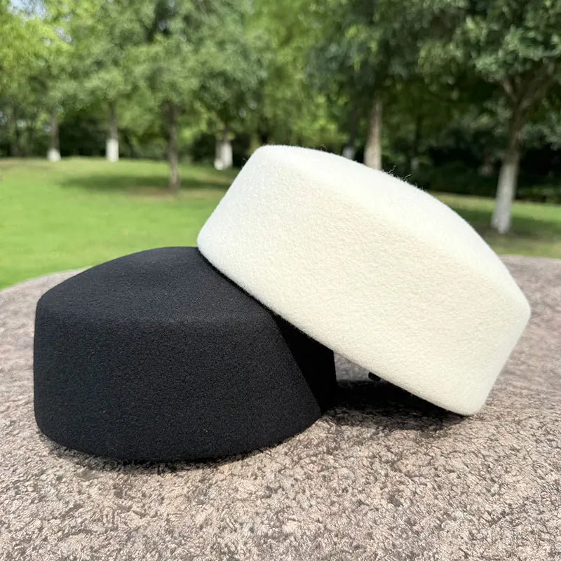 Retro Flight Attendant Ball Hat Women's 100% Wool Felt Beret Party Charming Hat Wedding Cocktail Party Medicine Box Hat