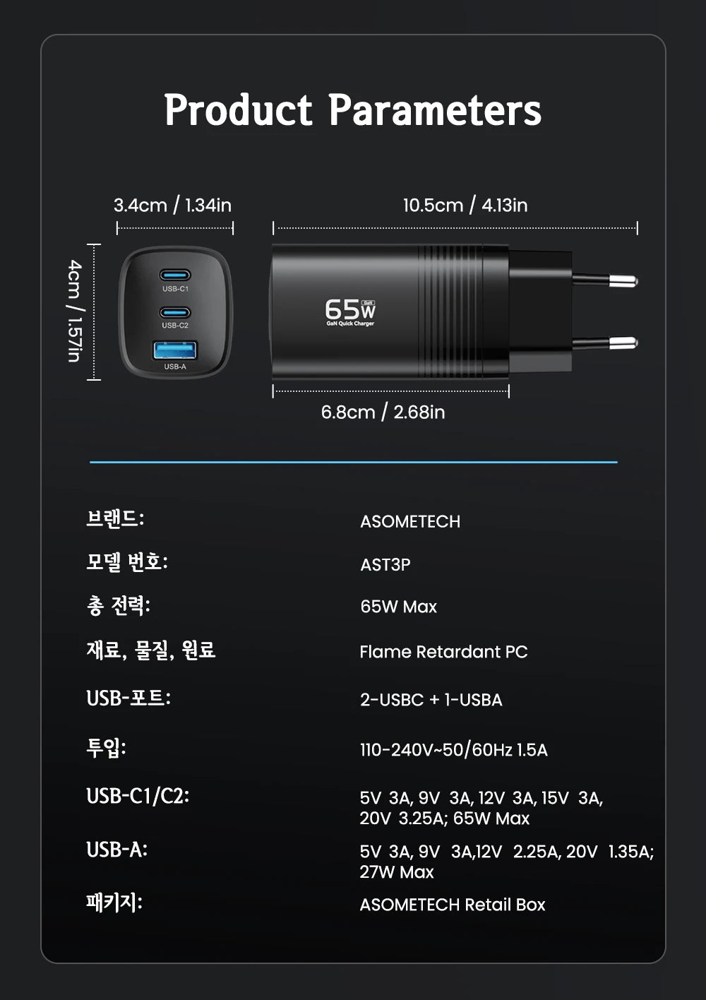 ASOMETECH GaN USB Type C Charger 65W 45W PPS PD QC4.0 Quick Charger For Macbook Laptop IPAD Tablet iPhone 14 Samsung S23 Ultra - Shoppiline