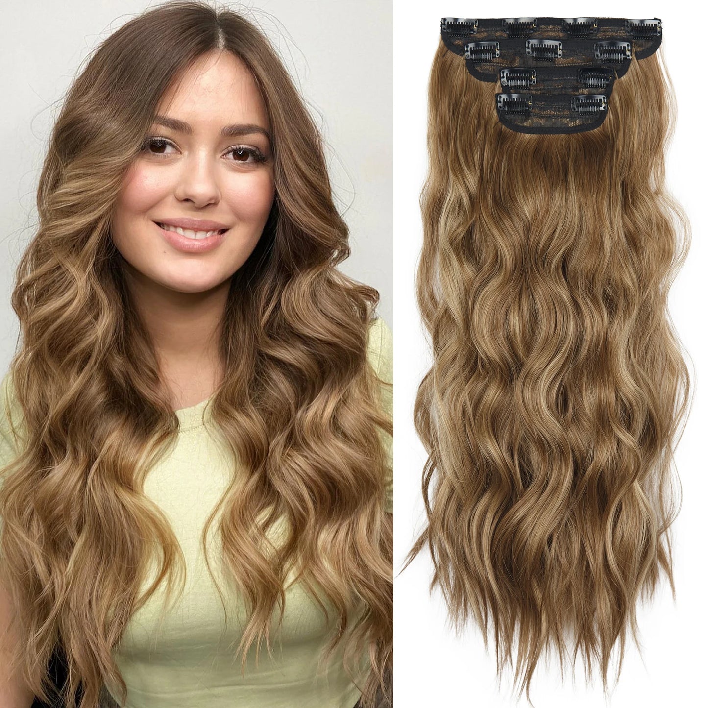 4Pcs/Set 20Inch Synthetic Hair Clip In Long Wavy Thick Hairpieces For Women Full Head Synthetic Hair Extensions Ombre Hairpieces