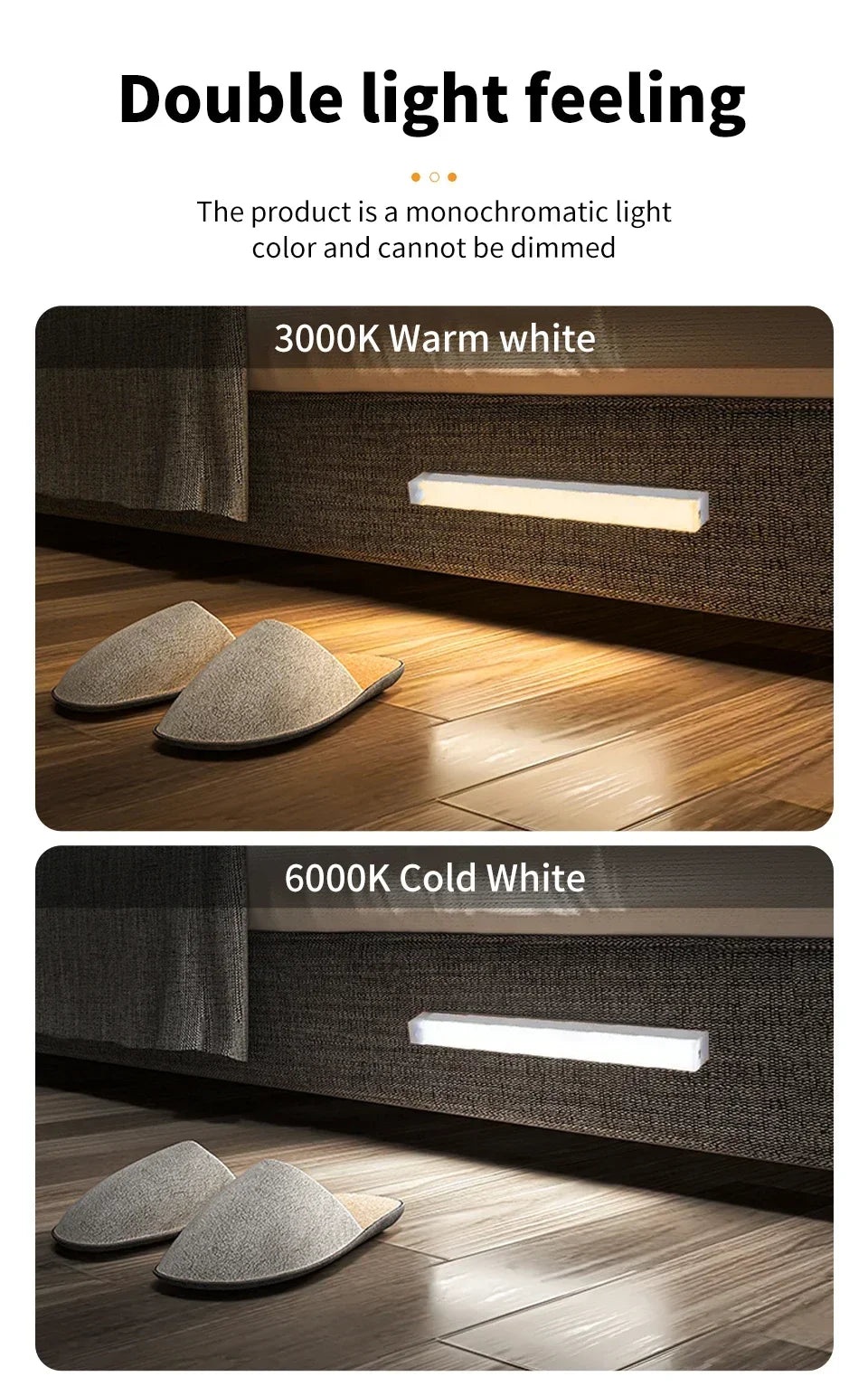 LED Motion Sensor Light Wireless Night Light Rechargeable Long Strip Bar Lamp for Kitchen Cabinet Wardrobe Bedside Staircase