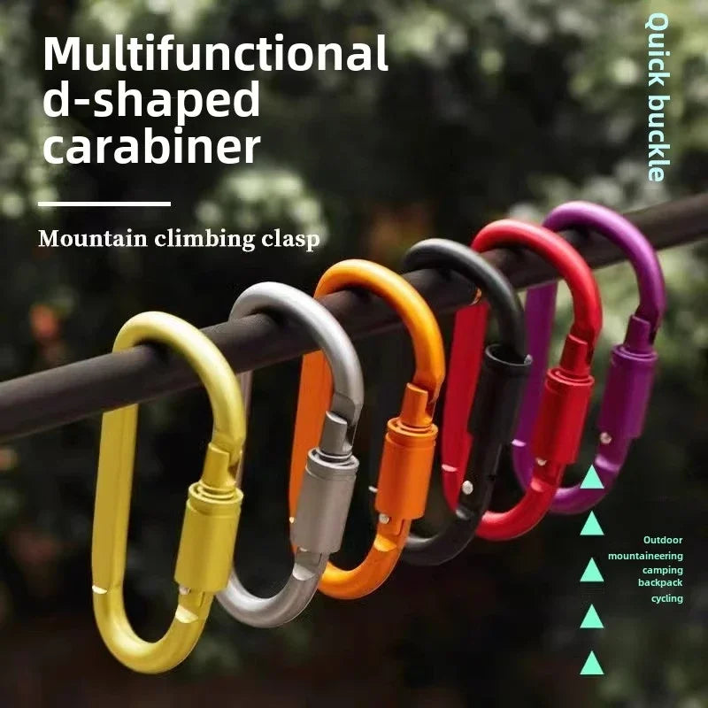 1-6PCS D-Shaped Carabiner Clips Heavy Duty Aluminum Alloy Quick Links for Backpack Keychain Outdoor Camping EDC Gear Accessories