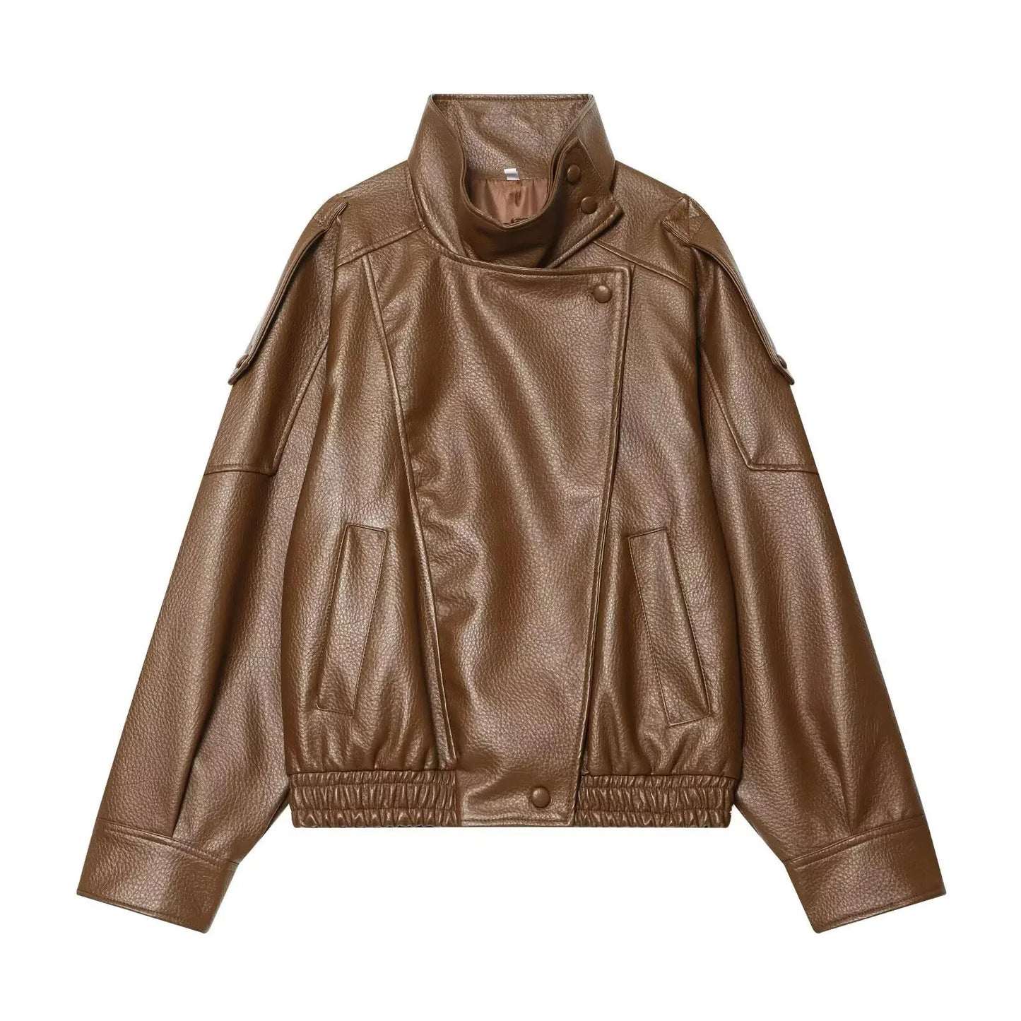 TFMLN Chic Black Faux Leather Jackets Women Long Sleeve Buttons Elastic Oversized Coats Fashion 2025 Autumn Winter Streetwear