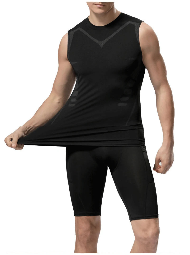 Herren Sci-Fi-bedrucktes schwarzes Tanktop, modisches und lässiges, schnelltrocknendes Herren-T-Shirt, elastisches Sport- und Fitness-Tanktop mit Rundhalsausschnitt