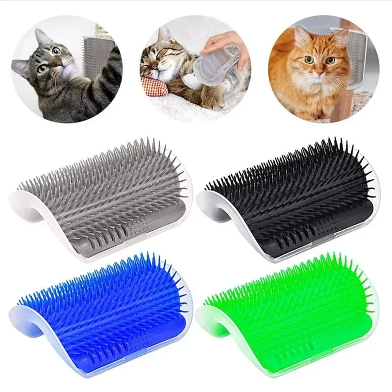 Wall Mount Corner Cat Self Groomer Comb Ergonomic Pet Massage Hair Remover Brush Space Saving Indoor Kitten Scratching Toy Easy
