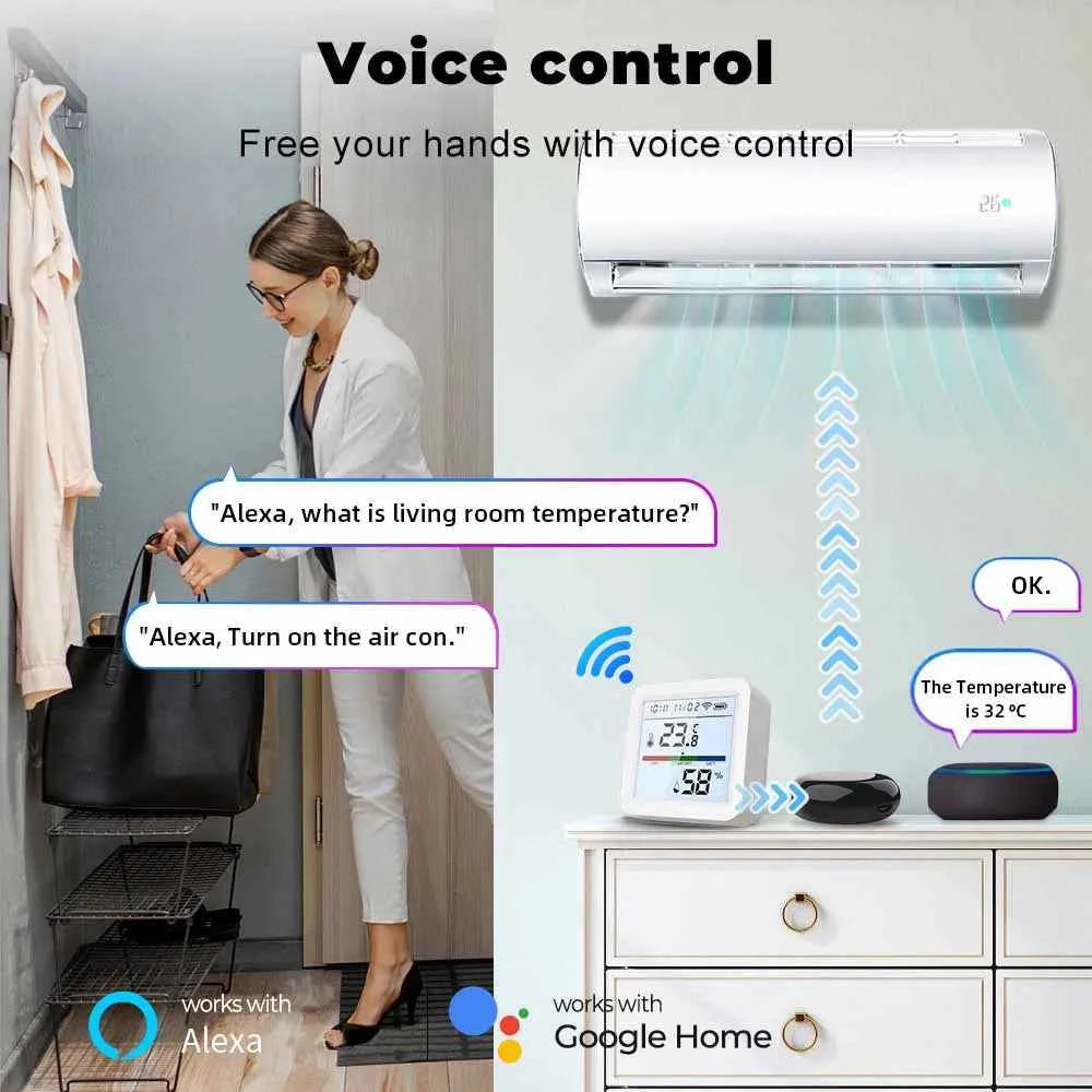 ONENUO Tuya WIFI Temperature Humidity Sensor Hygrometer Thermometer Smart Home APP Remote Moniter Support Alexa Assistant