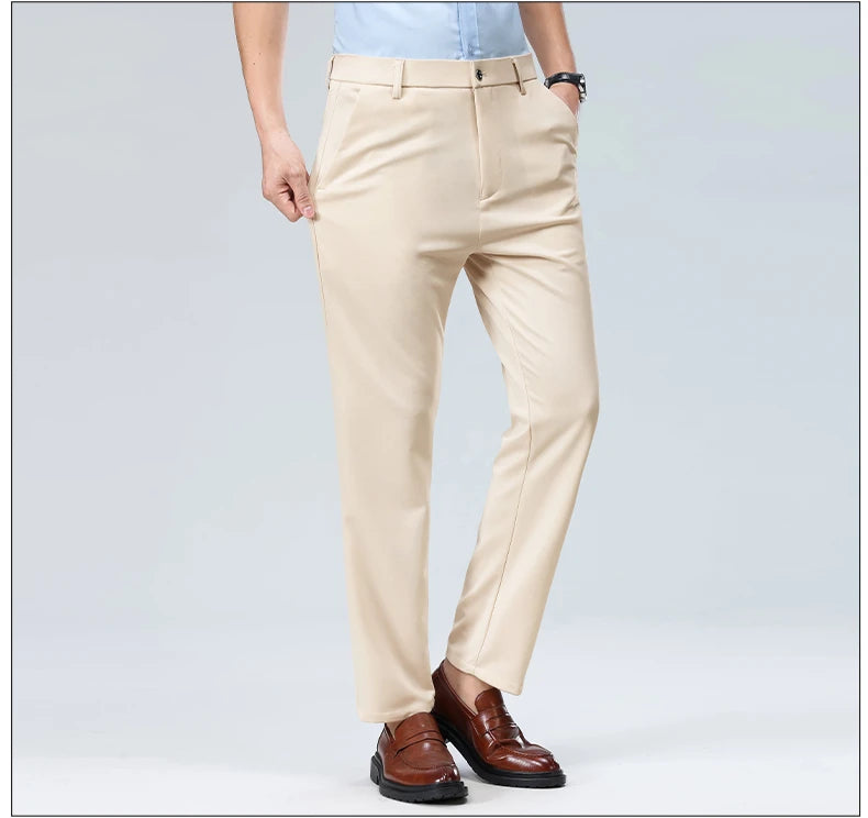 Mens Summer Stretch Straight Leg Business Dress Pants Breathable High Drape Trousers for Business Events