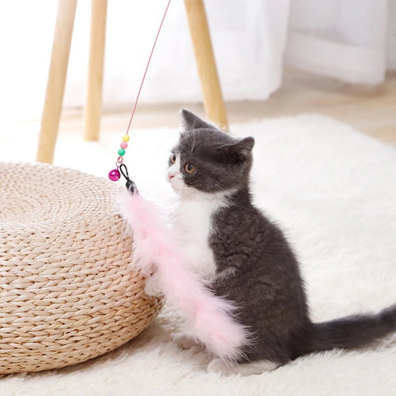 Cat Teaser Toy Interactive Bell & Feather Wand Long Suction Cup Pole for Exciting Playtime Adventures - Ultimate Cat Toy