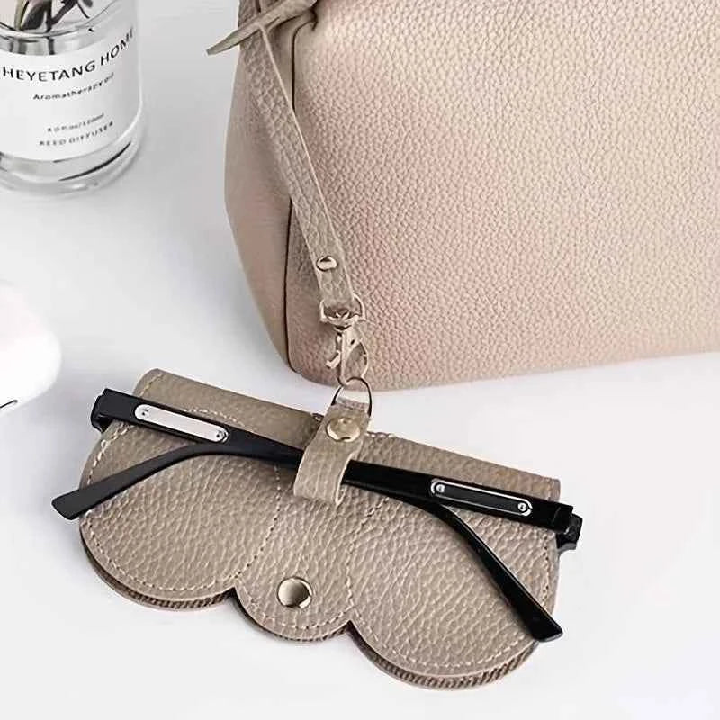 Litchi Embossed PU Leather Glasses Case Cute Hanging Eyewear Holder for Sunglasses Reading Glasses Portable Travel Storage Bag