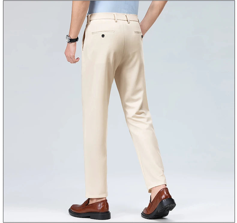 Mens Summer Stretch Straight Leg Business Dress Pants Breathable High Drape Trousers for Business Events