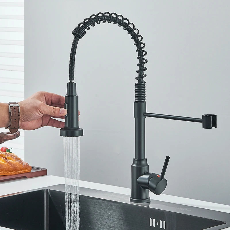 Chrome Spring Pull Down Kitchen Faucets Stream Spray Head Hot Cold Water Tap Stainless steel Rotation Kitchen Mixer Tap Crane - Shoppiline