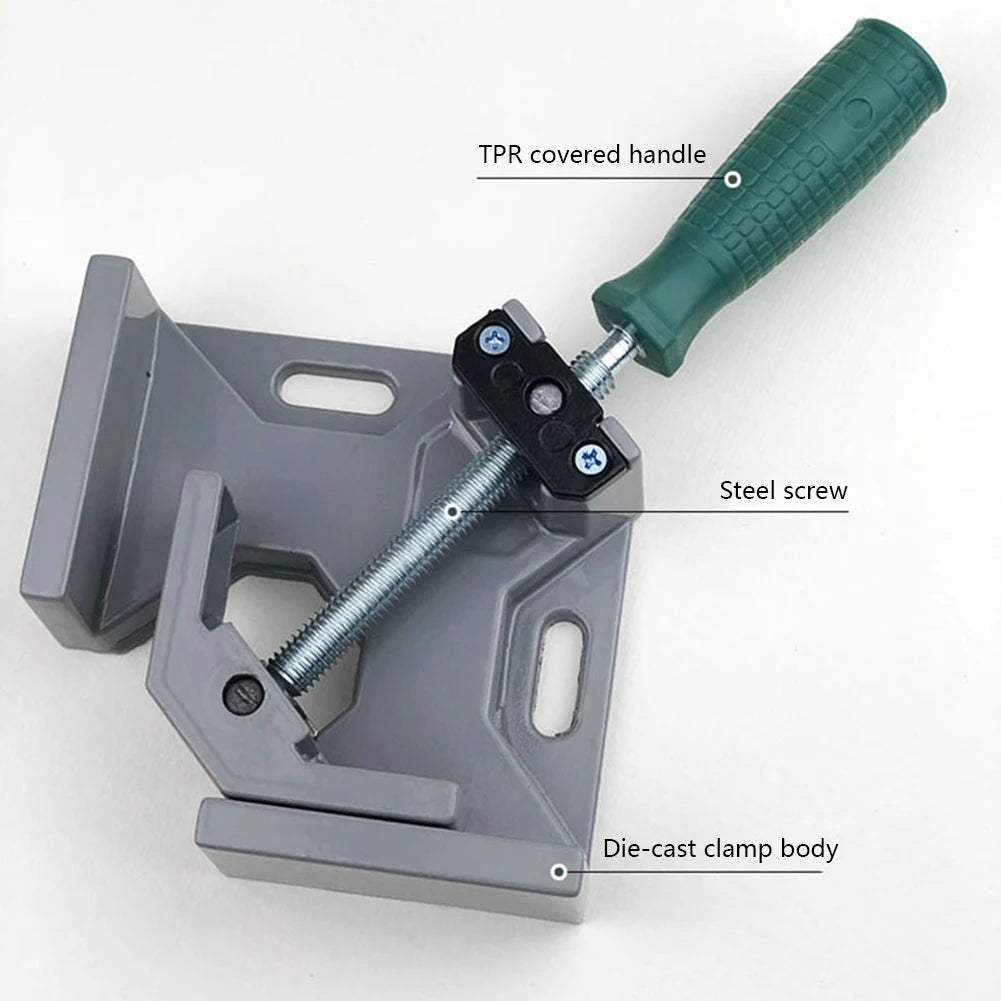 Aluminum Alloy Wood Working Jigs, 90 Degrees Angle Clamp, Single Handle, Adjustable Swing Jaw for Welding Woodworking, Photo Fra