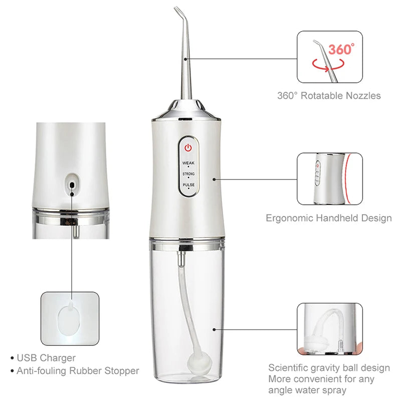 Portable Smart Electric Oral Irrigator Water Flosser 3 Modes Rechargeable Dental Water Jet Irrigator Dental Teeth Cleaner