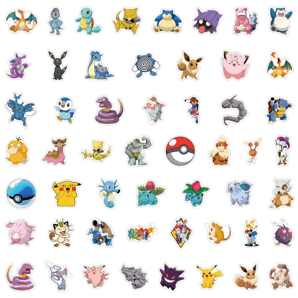 50/100/200pcs Pokemon Anime Stickers Pikachu Kawaii Sticker Laptop Suitcase Skateboard Guitar Phone Cartoon Kid Gift Toys