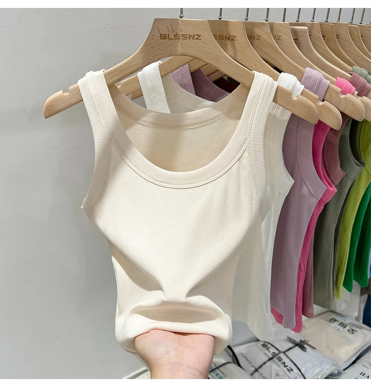 zjaiss Women Solid Round Neck Ribbed Tank Top Camisole Women 2026 Summer Basic Elastic Tank Top O Neck Solid Tank Top