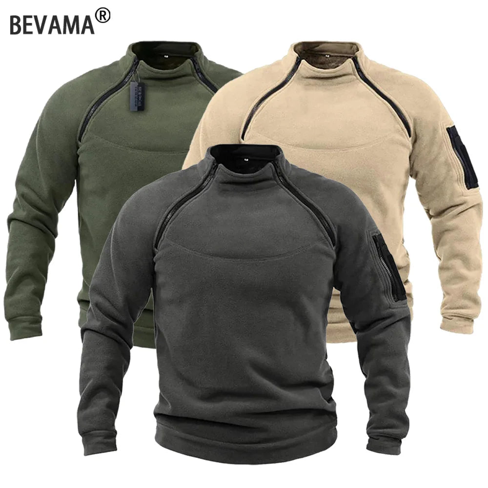 Taktische Hoodies für Herren, Militär-Outdoor-Pullover, Langarm-Pullover mit Reißverschluss, Fleece, winddicht, Thermo, für Wandern, Camping, Armee