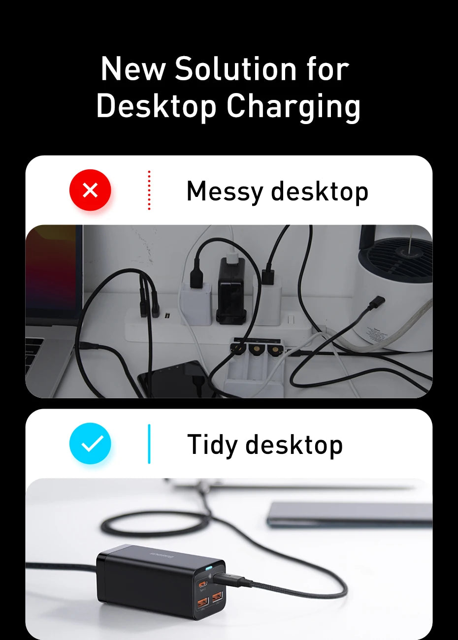Baseus GaN3 100/ 65W Desktop Charger Quick Charge QC 3.04.0 USB C Type C Phone Charger For iPhone15 Huawei Xiaomi MacBook Laptop - Shoppiline