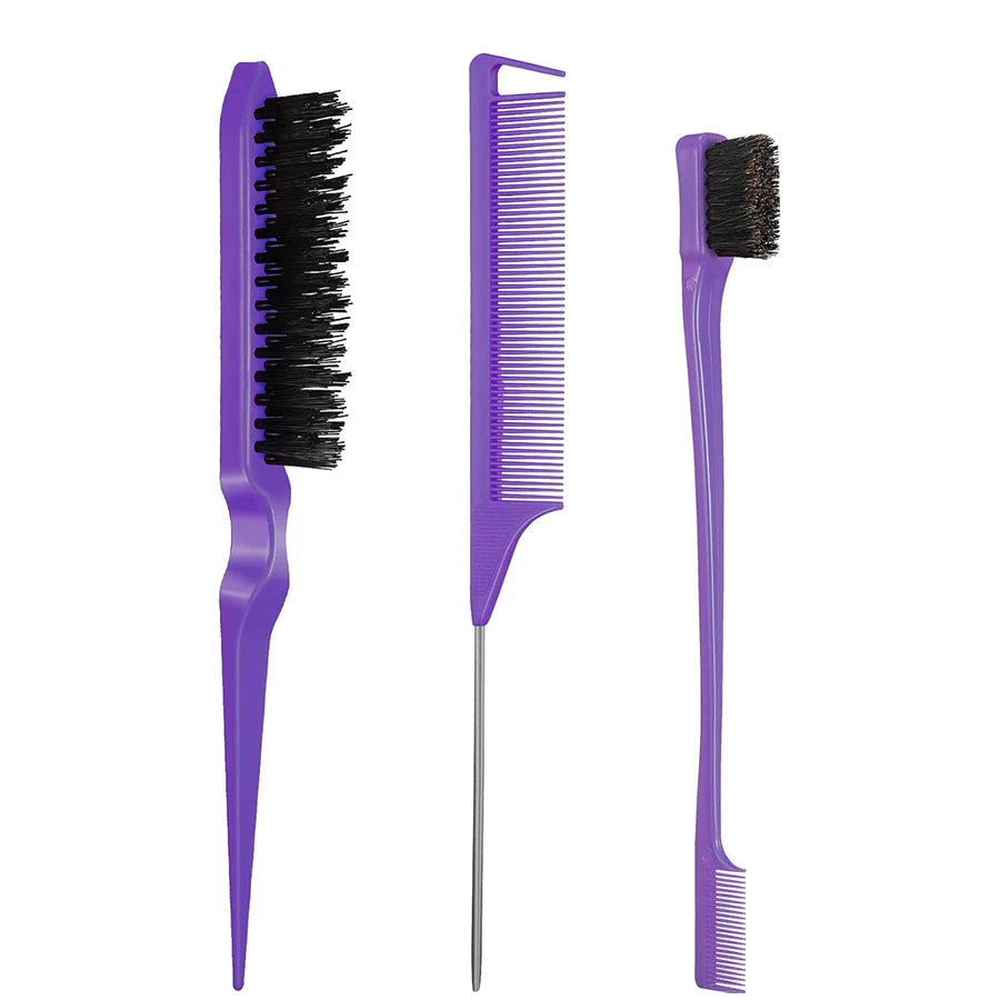 3 Pcs Styling Brush Set: Hair Brush with 3 Rows, Dual Edge Brush, and Sturdy Parting Comb for Brushing and Slicking Hair