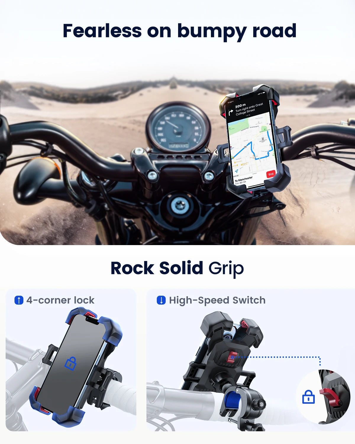 Joyroom Universal Bike Phone Holder 360° View Bicycle Phone Holder for 4.7-7 inch Mobile Phone Stand Shockproof Bracket GPS Clip - Shoppiline