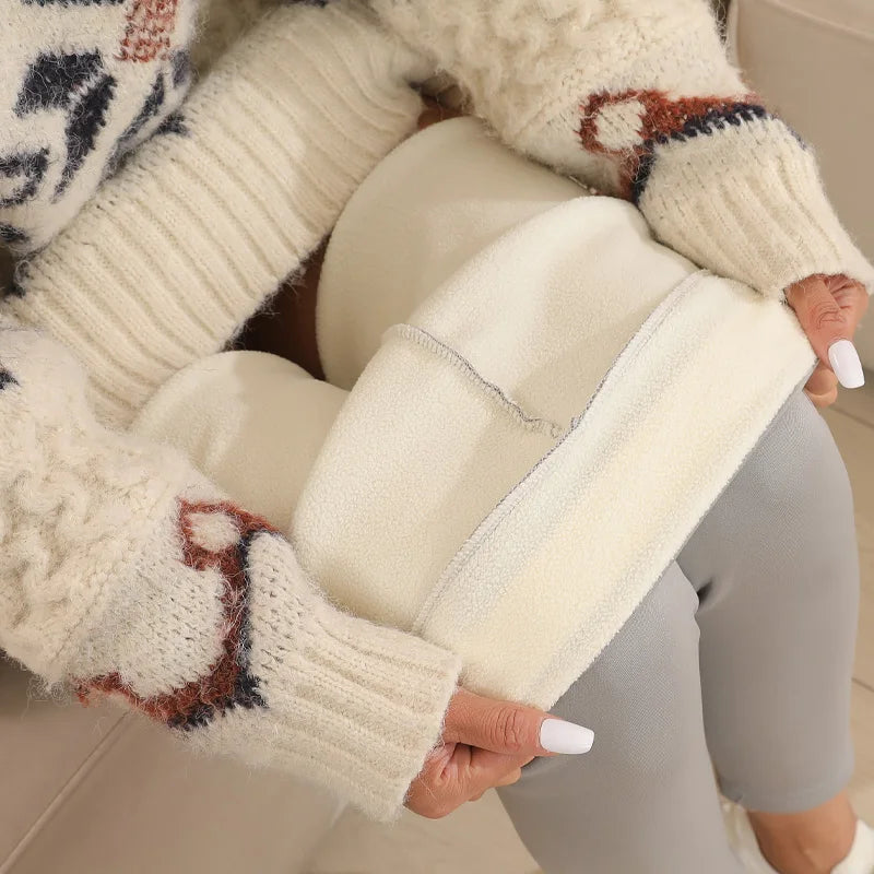 Legging en velours artificiel imitation cachemire agneau ultra épais, pantalon long taille haute épais en peluche d'hiver, pantalon chaud