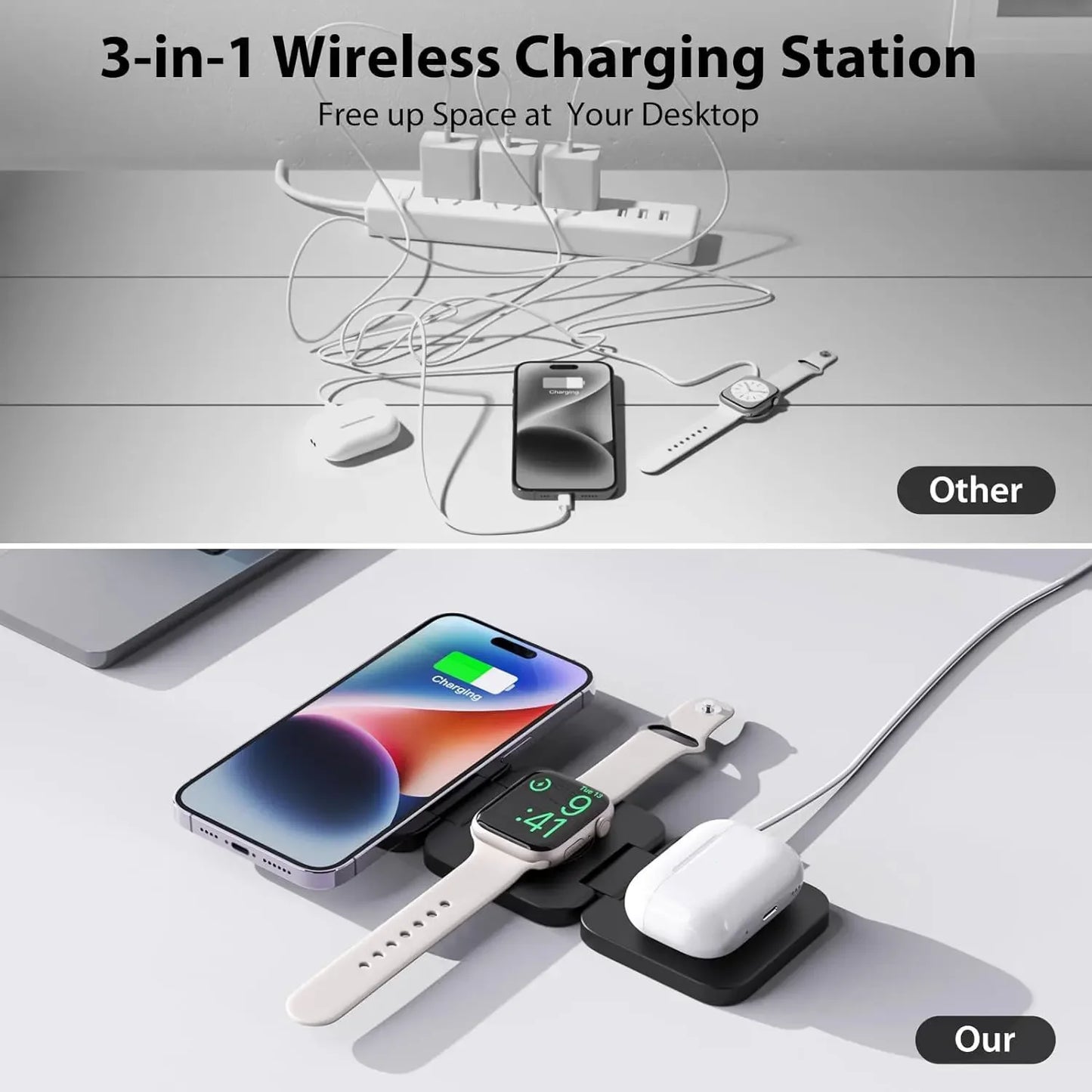 Wireless Charger 3 in 1 Foldable Fast Chaging Station For Magsafe iPhone 16~12 Pro Max iWatch 10/9/8/7/6/5/4/3/2 AirPods 4/3 Pro - Shoppiline