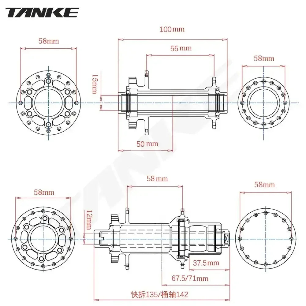 TANKE MTB 120 Click Hub 6 Bearing Bike Front Rear 28 32 36 Holes Disc Brake QR Bicycle mass thunder Noisy Cube 6 Pawl Hubs TH390