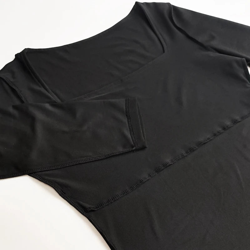Long Sleeve Bodysuits Spring 2025 Square-Cut Collar Solid Bodycon Elastic Romper Sexy Y2k Women Clothing Fashion Club Party 2520