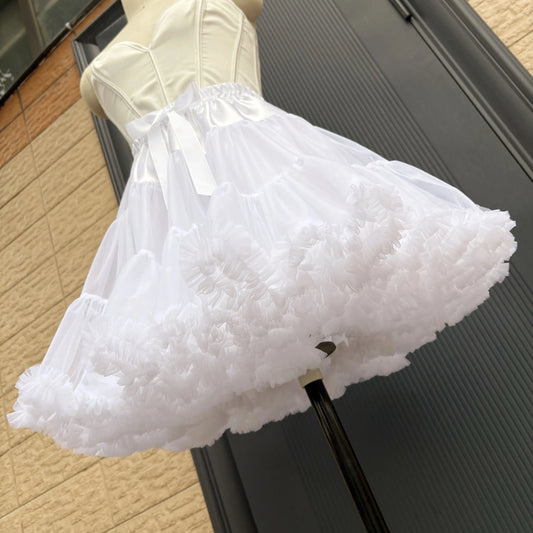 Lowest Pirce Womens 2-Layered Pleated Tulle Petticoat White Black Tutu Puffy Party Cosplay Skirt Lolita Cosplay Bridal Crinoline
