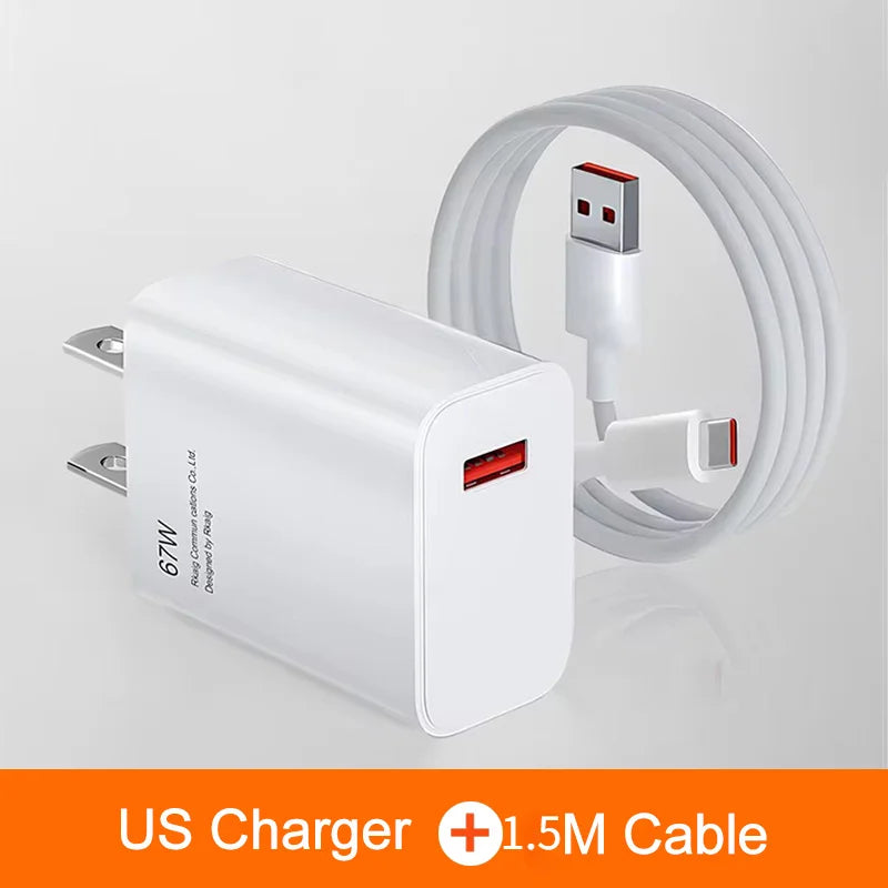 USB GaN Charger Total 67W Fast Charging Wall Phone Adapter 6A USB TypeC Cable Quick Charge 3.0 Plug For iPhone Samsung Xiaomi