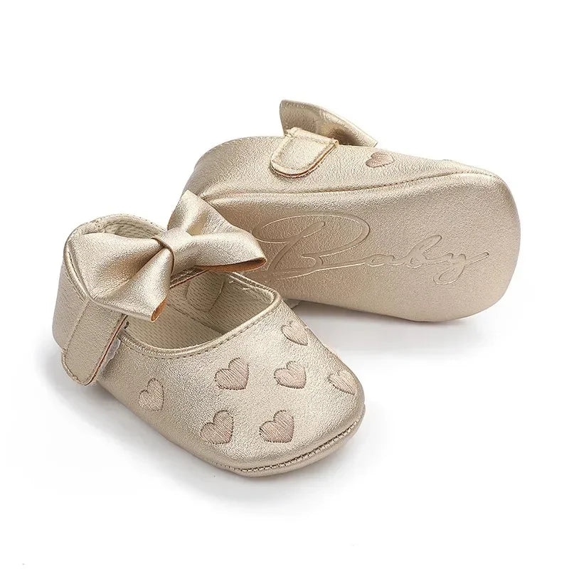 Baby-Mädchen Lauflernschuhe für drinnen 0-18 Monate, weiche Baumwollsohle, rutschfest, mit Schleifenstickerei, Klettverschluss-Schühchen