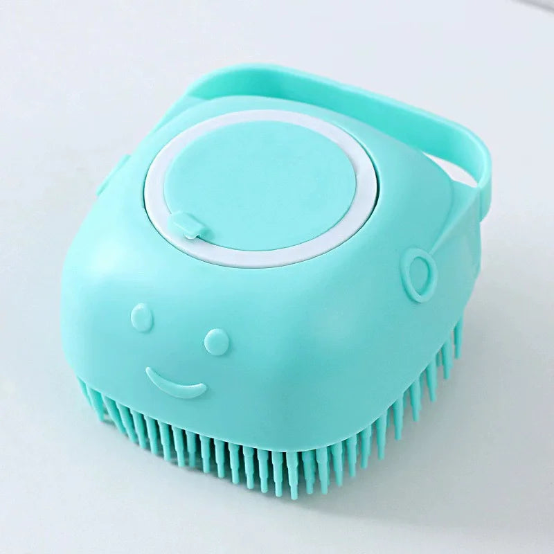 Dog Bathing Brush Pet Massage Brush Shampoo Dispenser Soft Silicone Brush Rubber Bristle for Dogs and Cats Shower Grooming Tool