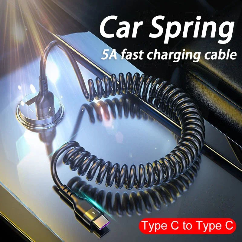 Spring Telescopic Cable For iPhone 15 14 Samsung Xiaomi OnePlusCar USB Type C 66W & LIGHTNING PD Fast Charging Type C to Type C